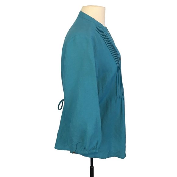 Van Heusen Studio‎ Womens Teal Blue Linen Blend Peasant Top, Shirt, Pintucks L - Picture 4 of 9